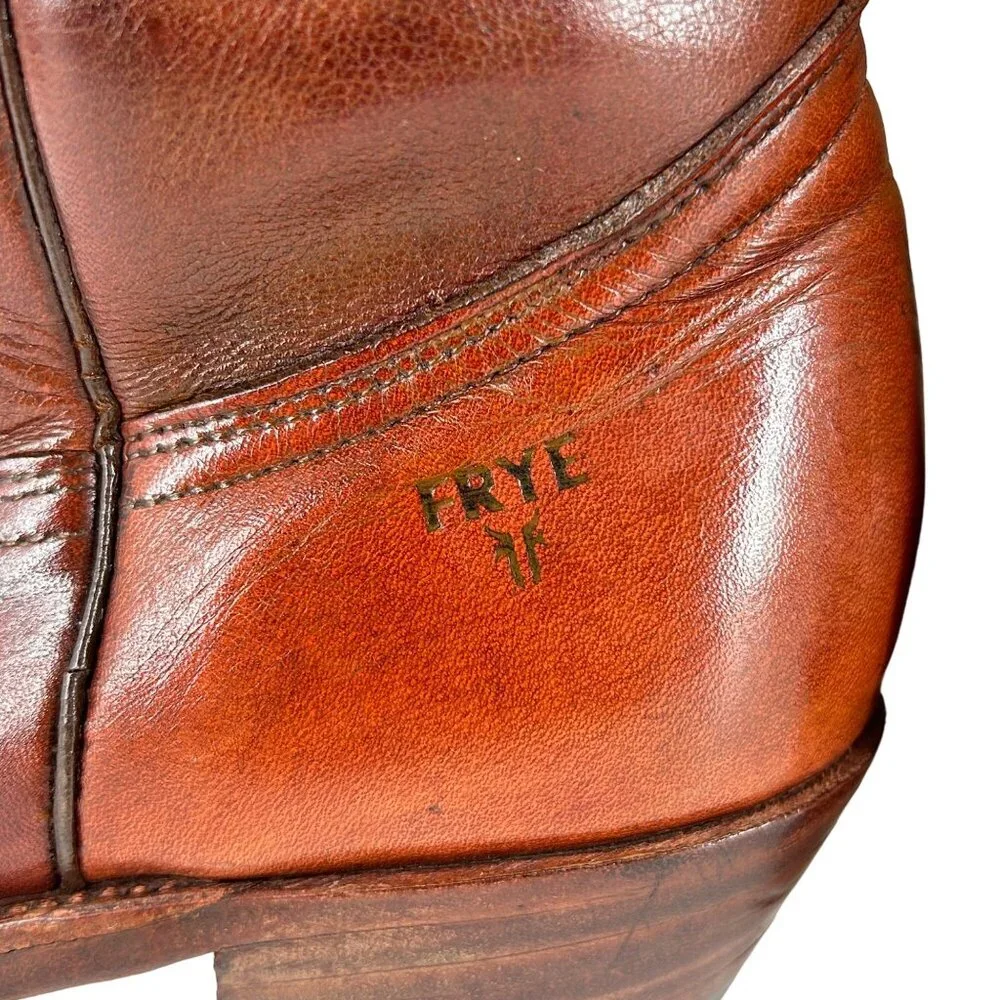Vintage Frye Cowboy Boots Mens size 9D Distressed Brown Leather USA Western Boot - Picture 4 of 15